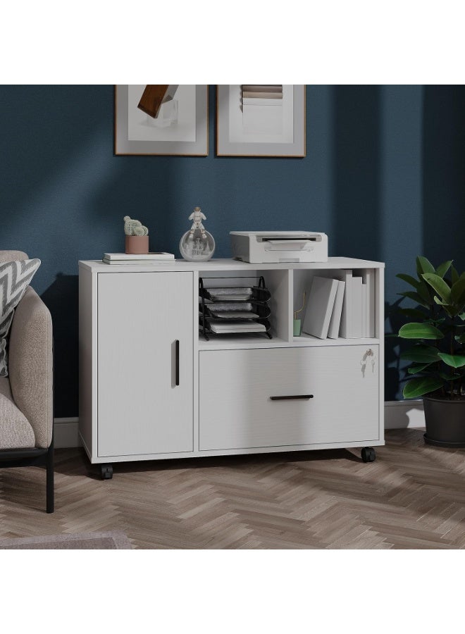 Panana Office File Cabinet with Lock (White) - Image 2